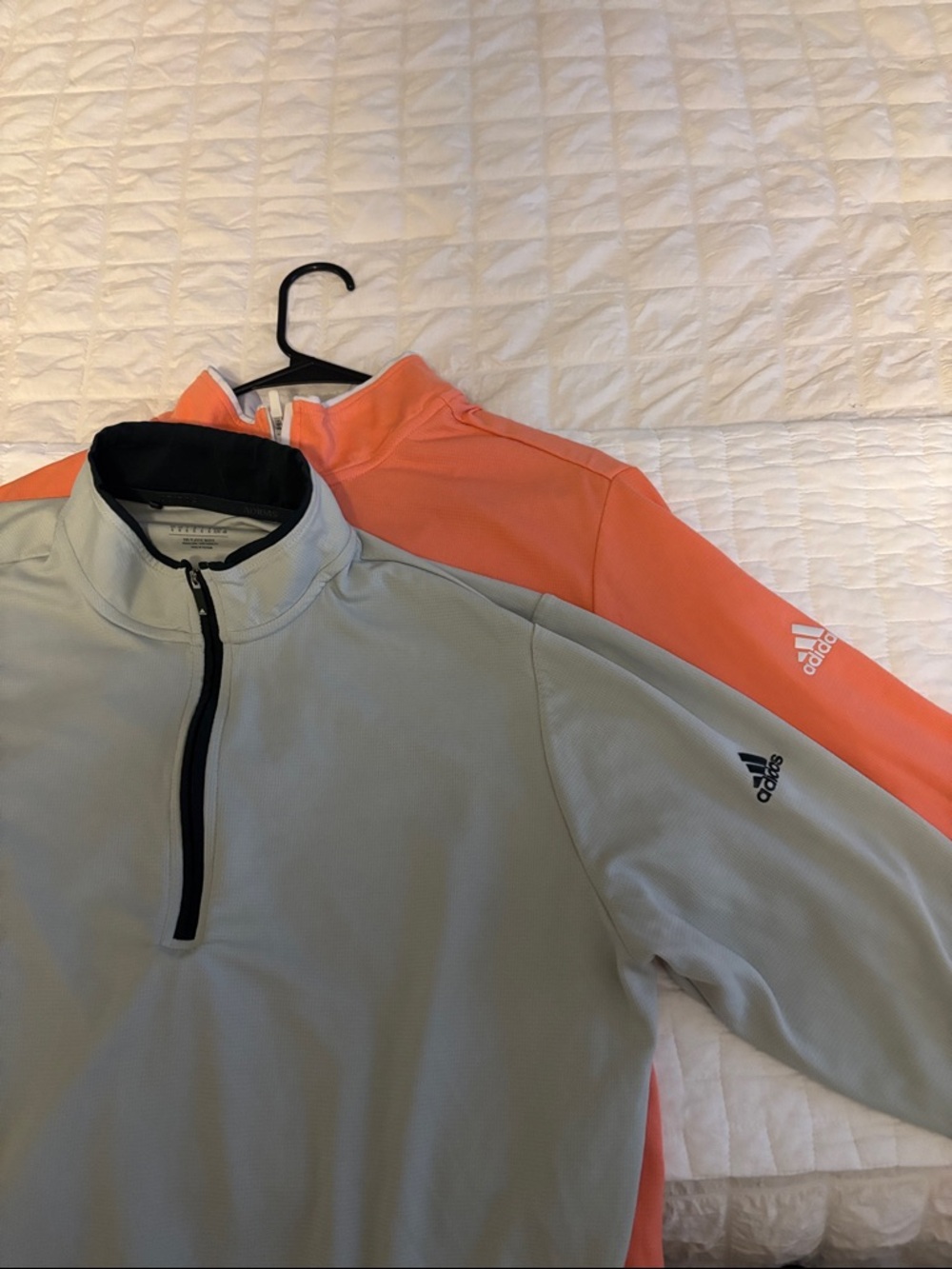 $25 for both or $13 each. adidas Coral and green Half-Zip Athletic Pullovers (2)